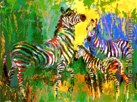 Zebra Family painting - Leroy Neiman Zebra Family art painting